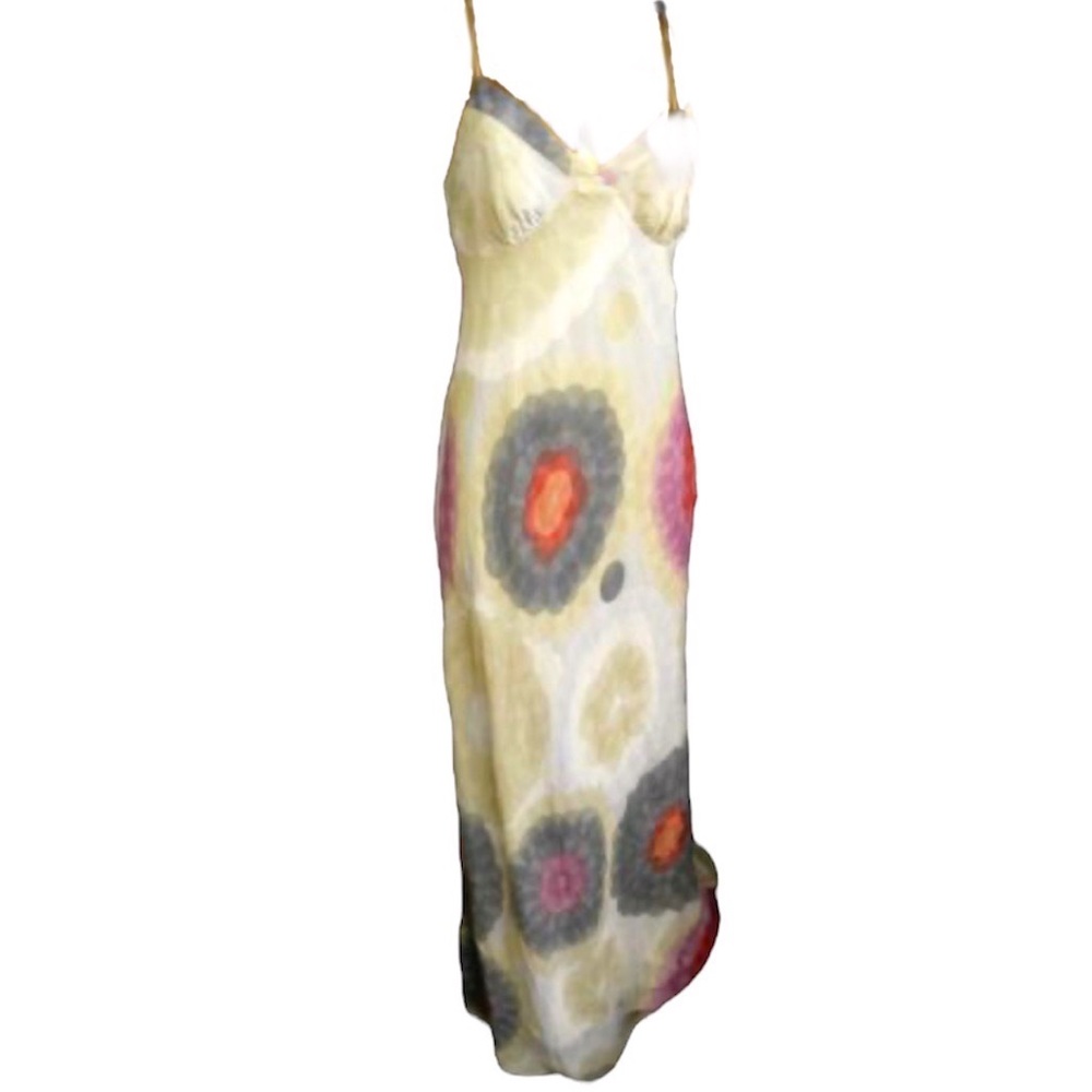 CLUB MONACO 100% Silk Maxi SASHA Dress Soft Pastel Circles Print Sz 4